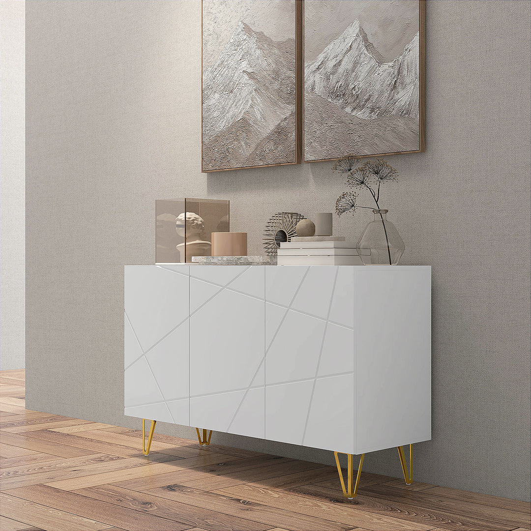 HOMCOM Storage Cabinet with High Gloss Front, Freestanding Sideboard with Adjustable Shelves, Soft-Close Doors and Gold Tone Hairpin Legs | Aosom UK