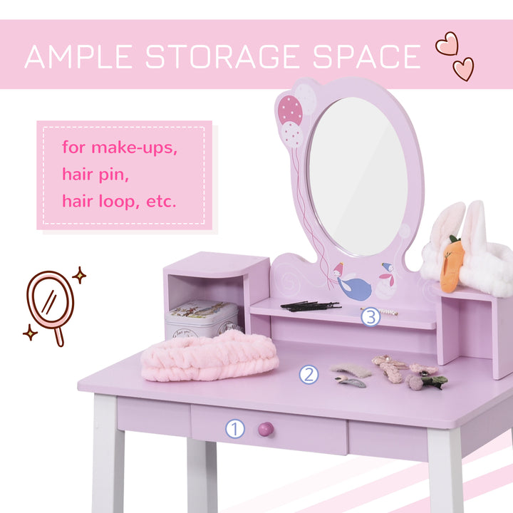 Kids Wooden Dressing Table and Stool Make Up Desk (Pink)