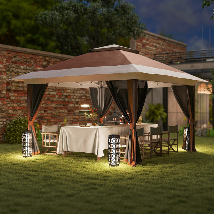 3.6 x 3.6m Pop-Up Gazebo, with Accessories - Brown