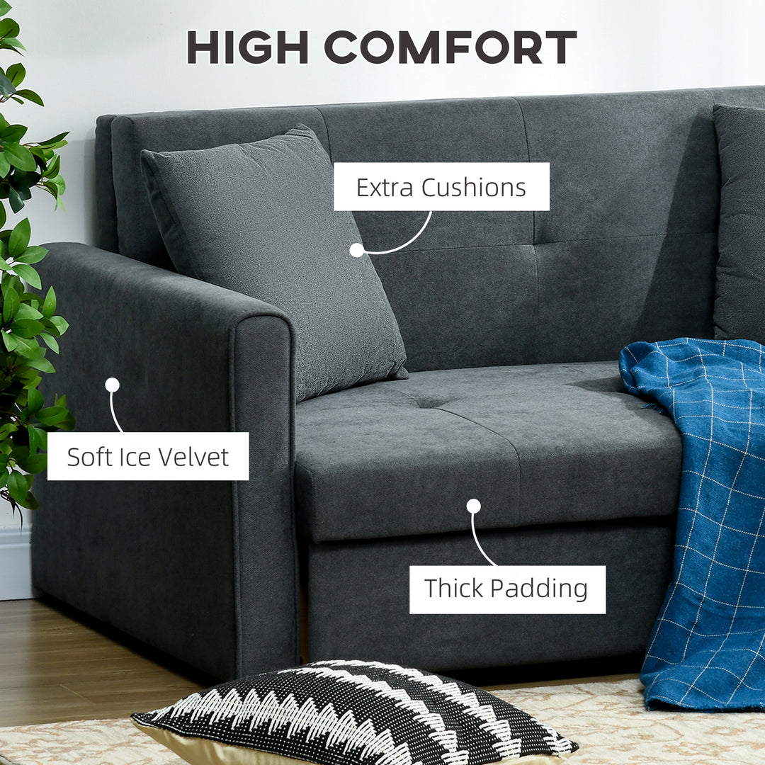 2 Seater Sofa Bed, Convertible Bed Settee, Modern Velvet Loveseat Sofa Couch with 2 Cushions, Hidden Storage for Living Room, Guest Room, Dark Grey