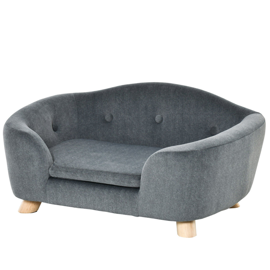 Dog Sofa Bed Pet Chair Couch with Water Resistant Fabric, Kitten Lounge with Soft Cushion, Wooden Frame for Mini Size Dogs - Grey