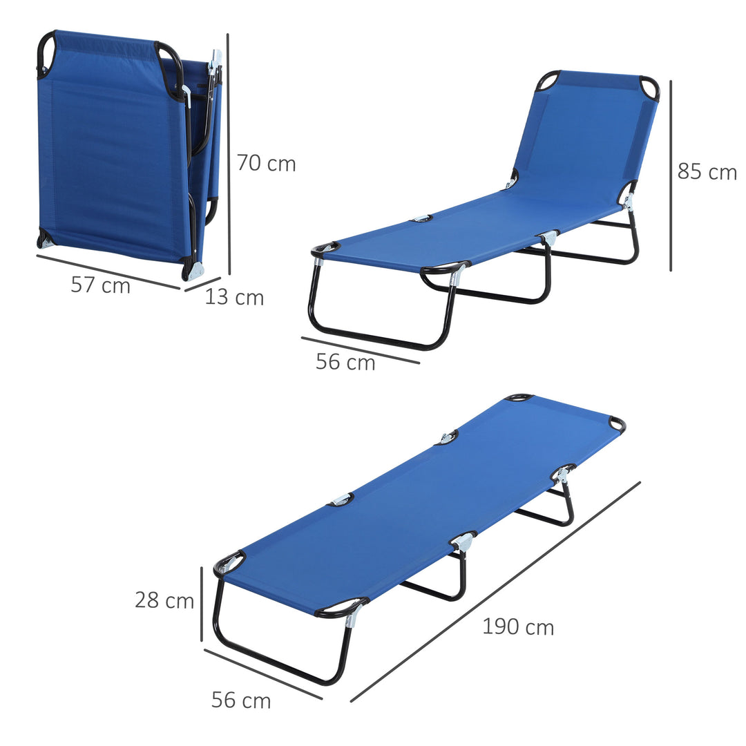 2 Piece Foldable Sun Loungers with 5-Position Adjustable Backrest, Outdoor Portable Recliner Chaise Lounge Chairs with Breathable Mesh Fabric, Blue