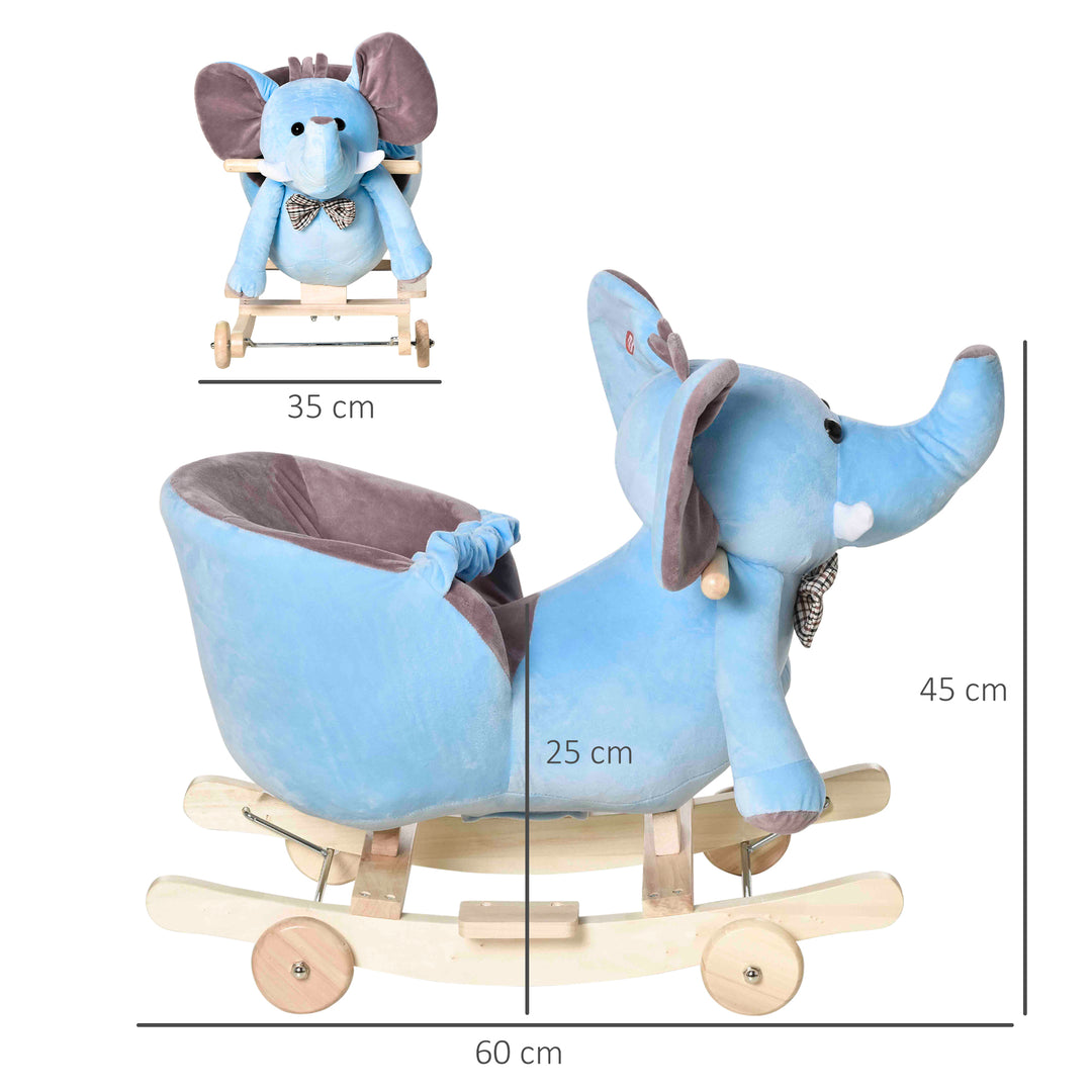 MCL 2 In 1 Plush Baby Ride on Rocking Horse Elephant Rocker with Wheels Wooden Toy for Kids 32 Songs for 18+ Months (Blue)