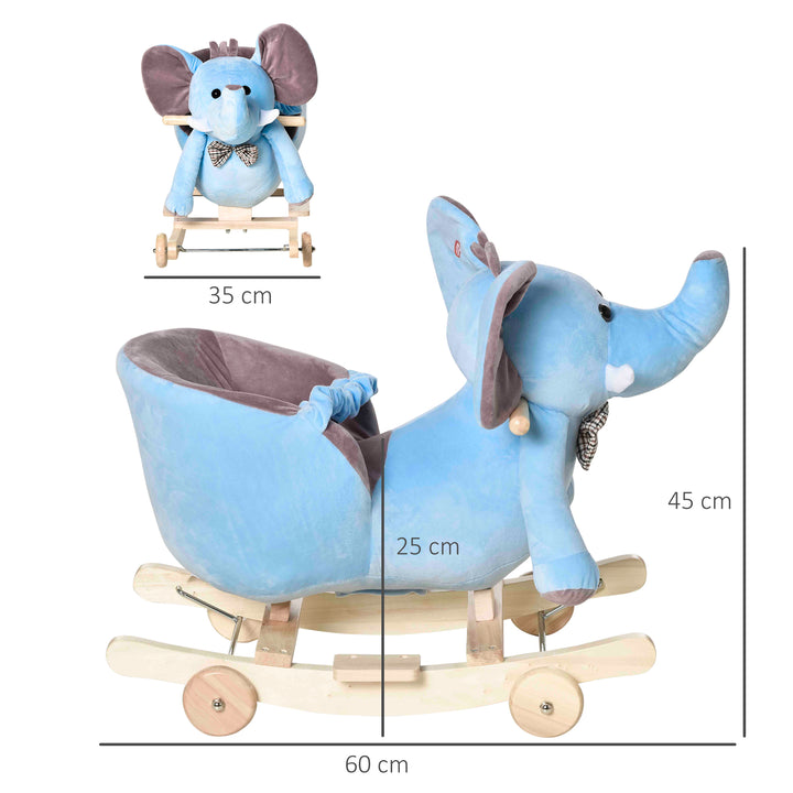MCL 2 In 1 Plush Baby Ride on Rocking Horse Elephant Rocker with Wheels Wooden Toy for Kids 32 Songs for 18+ Months (Blue)