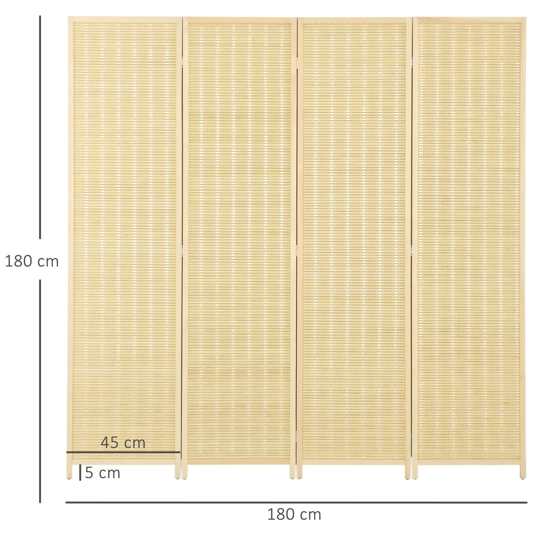 4 Panel Folding Room Divider Screen, Wall Panel Privacy Furniture, Freestanding Paravent Partition Separator for Living Room, Bedroom and Office, 180 x 180cm, Natural