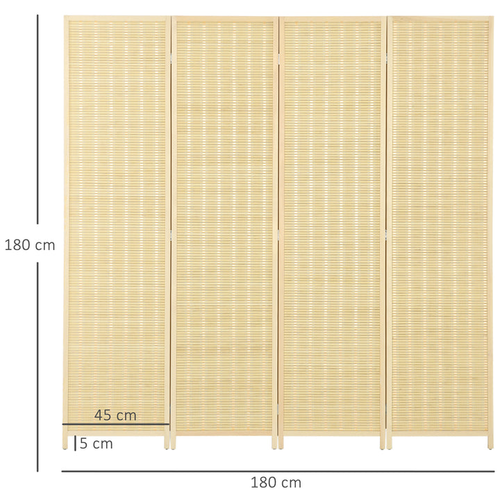 4 Panel Folding Room Divider Screen, Wall Panel Privacy Furniture, Freestanding Paravent Partition Separator for Living Room, Bedroom and Office, 180 x 180cm, Natural