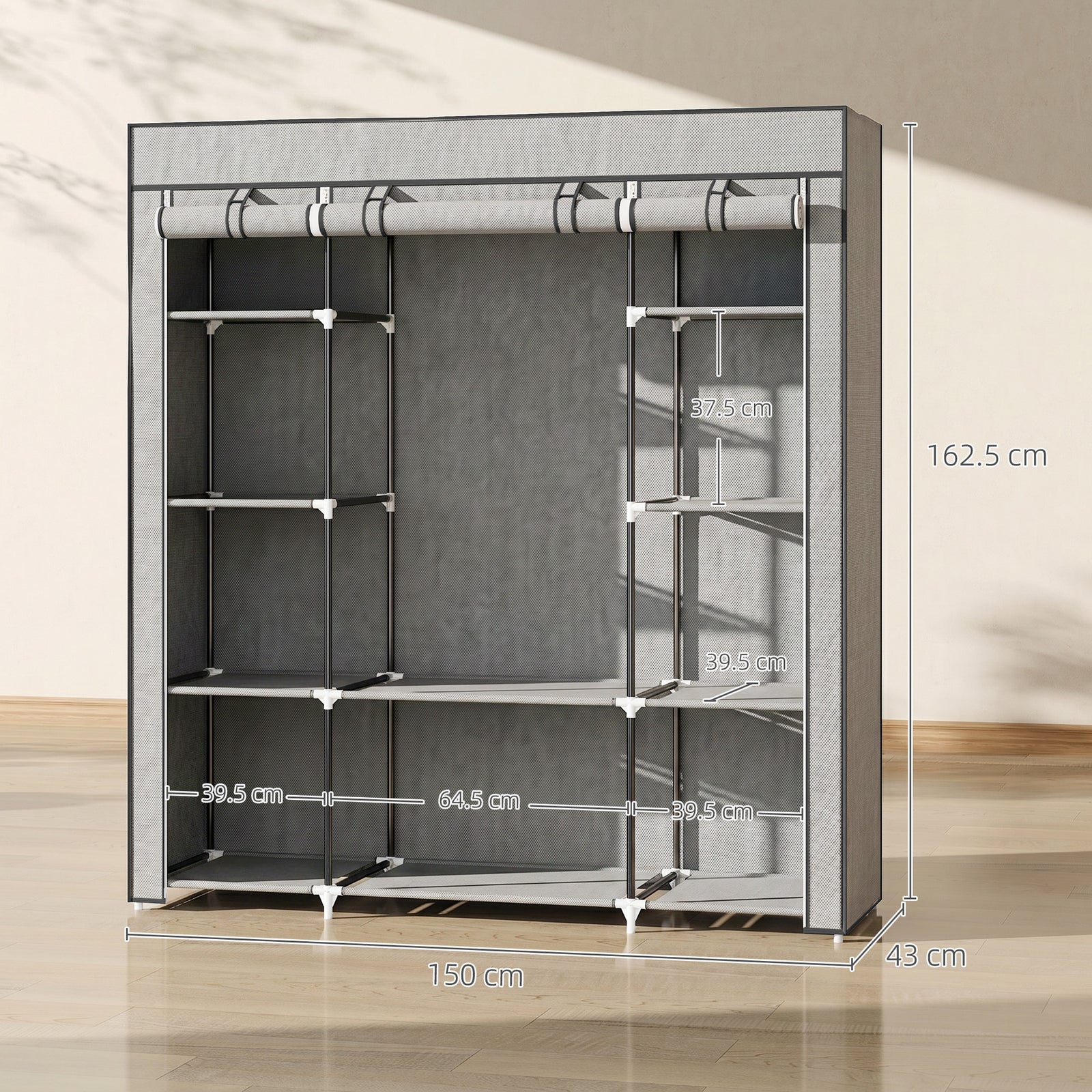 Clothes Storage Organiser with Hanging Rail, Shelves, Portable Wardrob