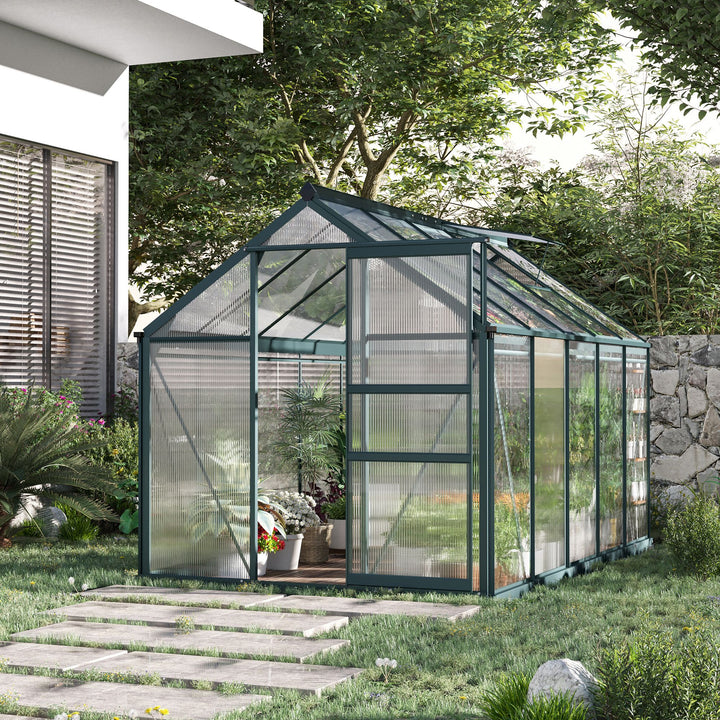 Outsunny Aluminium Frame Greenhouse Large Walk-In Greenhouse Garden Plants Grow Galvanized Base w/ Slide Door (10ft x 6ft) | Aosom UK