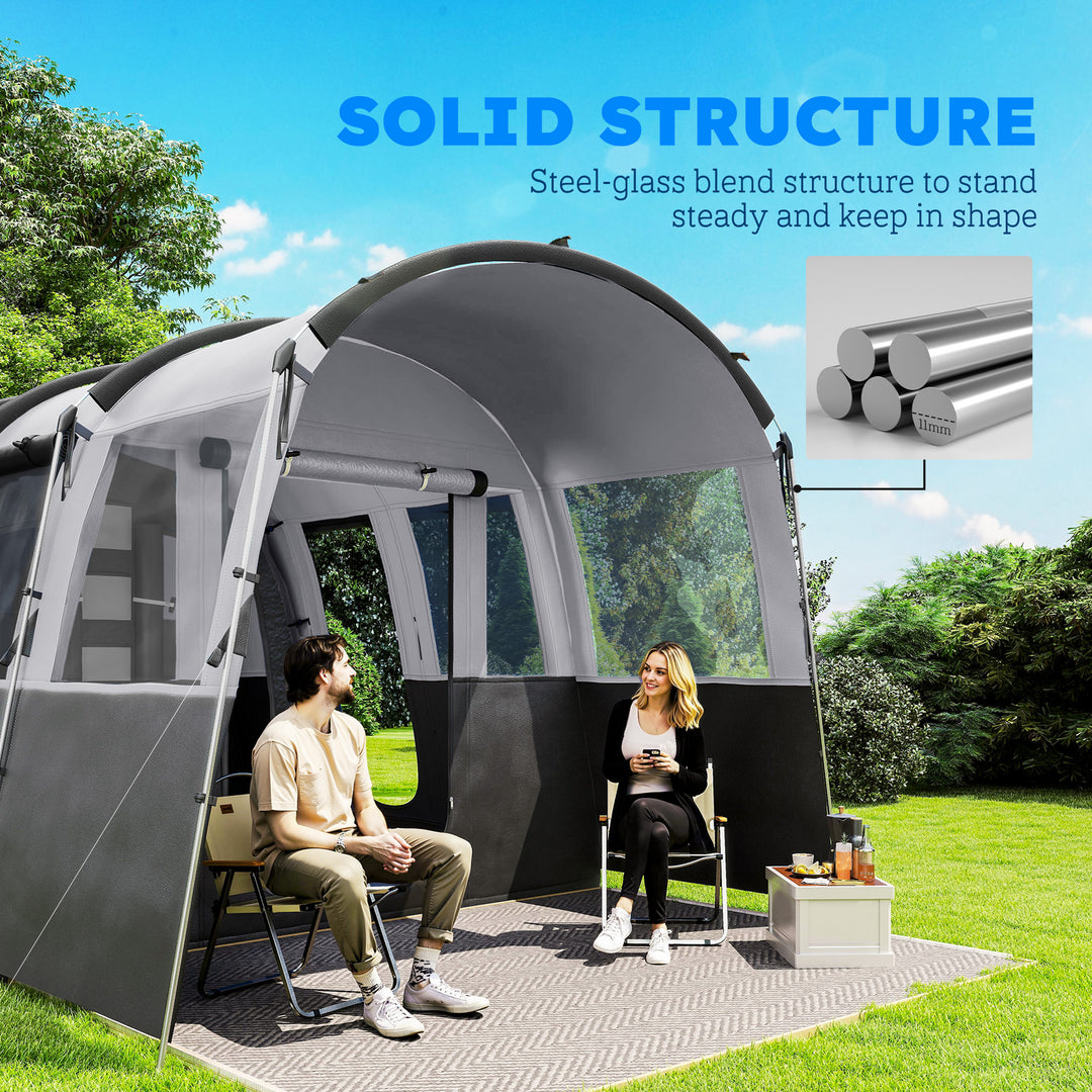 8-Person Camping Tent, Waterproof Family Tent, Tunnel Design, 4 Large Windows, Sleeping Cabins 3000mm Water Column Grey
