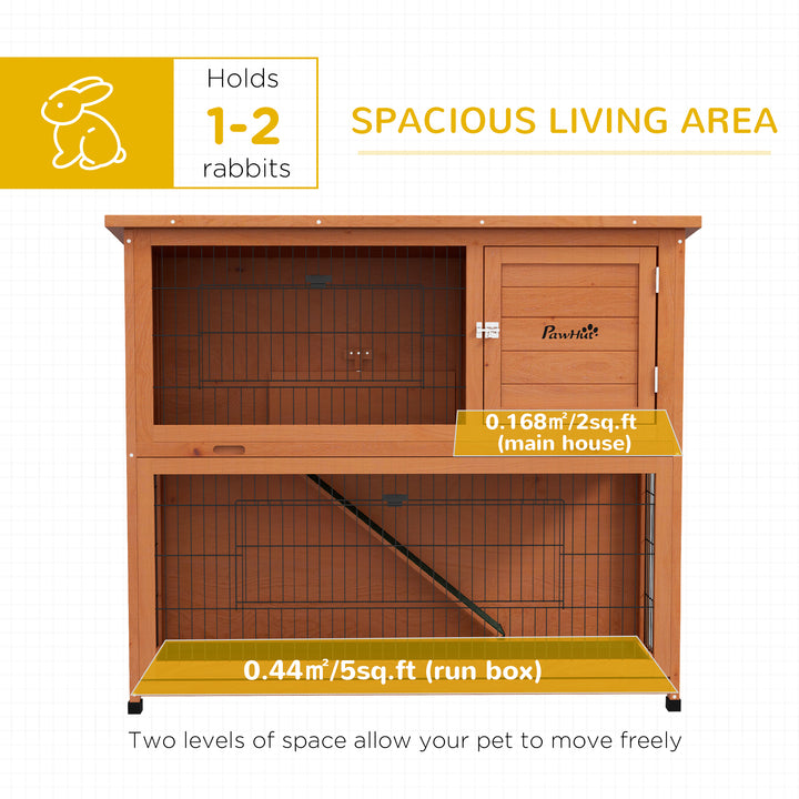 PawHut 2 Tier Antiseptic Wood Rabbit Hutch with Run Outdoor Orange | Aosom UK