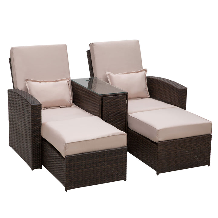 Outsunny Outdoor Garden Rattan Companion Sofa Chair & Stool Lounger Recliner Love Sunbed Daybed Patio Wicker Weave Furniture Set Brown | Aosom UK