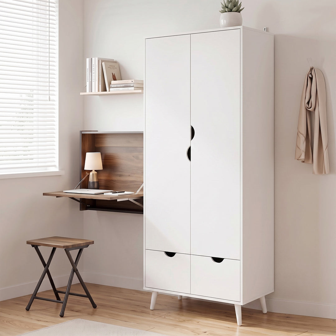 Elegant Home Storage Organisation Furniture, 2-Door Clothes Wardrobe w