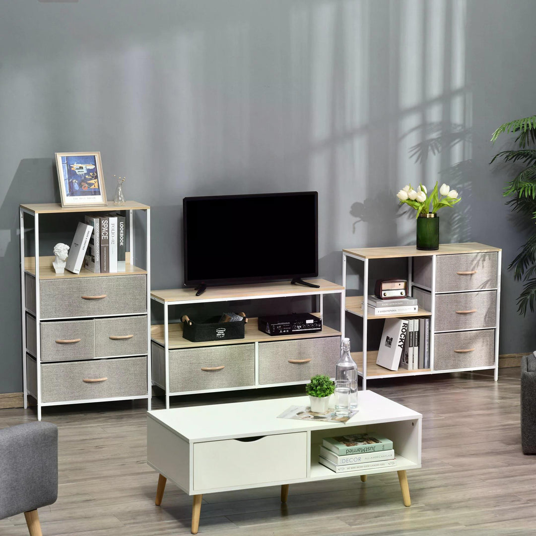 HOMCOM Storage Dresser with 3 Fabric Drawers & 2 Display Shelves, Chest of Drawers for Living Room, Bedroom, Hallway, Beige