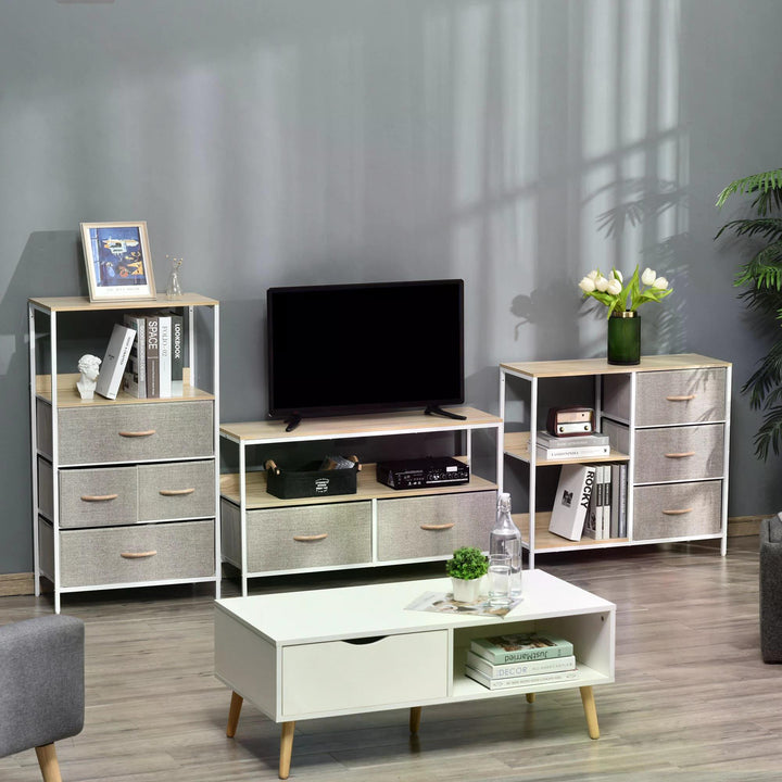 HOMCOM Storage Dresser with 3 Fabric Drawers & 2 Display Shelves, Chest of Drawers for Living Room, Bedroom, Hallway, Beige