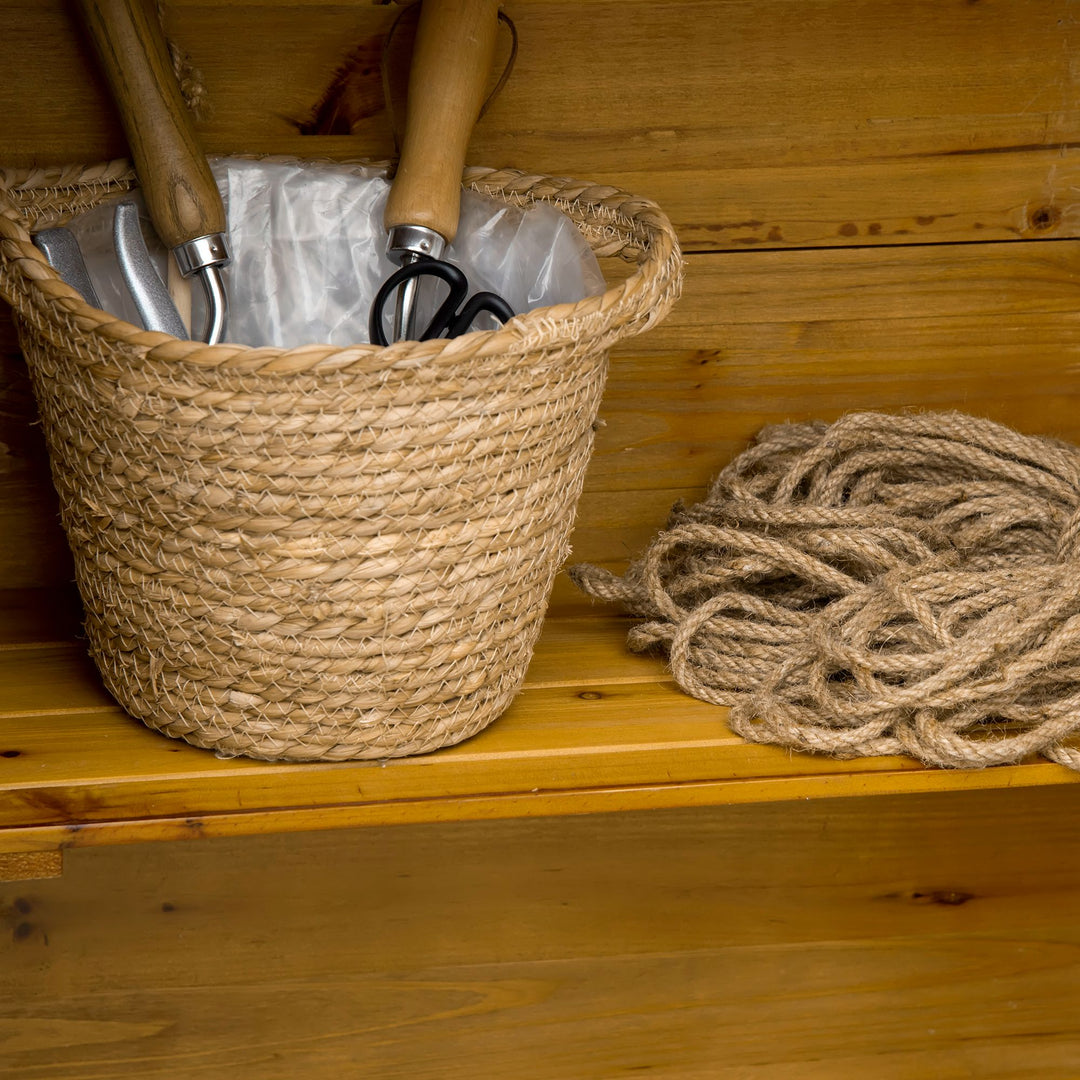 MCL Wooden Garden Storage Shed Utility Gardener Cabinet w/ 3 Shelves and 2 Door, 191.5cm x 79cm x 49cm, Natural wood effect