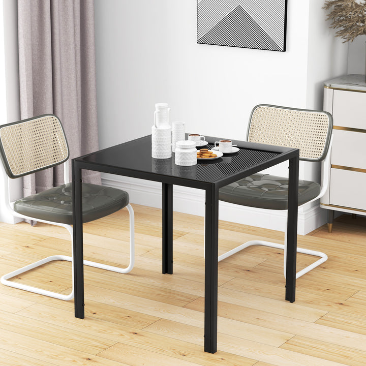 Modern Square Dining Table for 2-4 People, with Glass Top &amp; Metal Legs