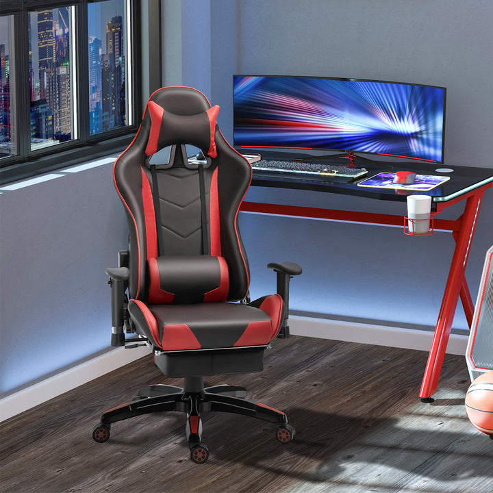 HOMCOM High-Back Gaming Chair Swivel Home Office Computer Racing Gamer Recliner Chair Faux Leather with Footrest, Wheels, Red Black | Aosom UK