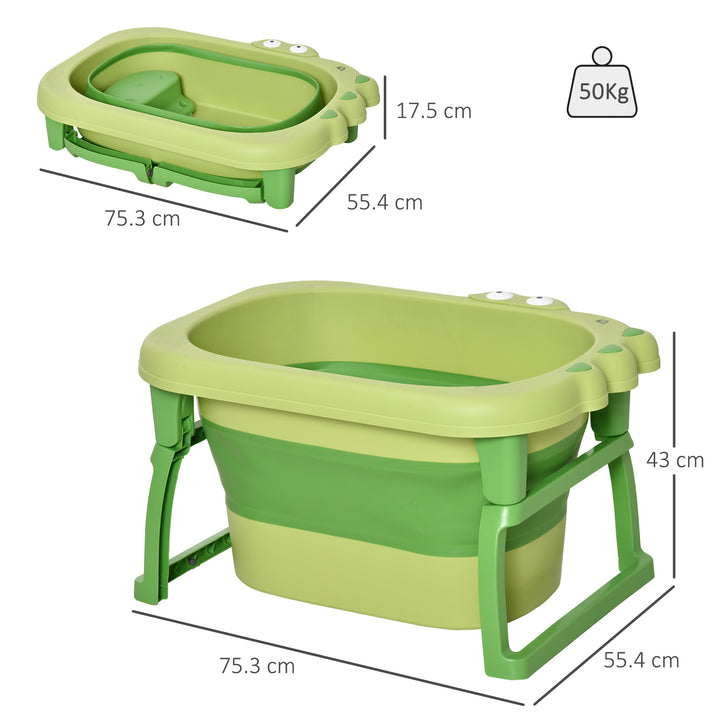 HOMCOM Baby Bath Tub for 0-6 Years Collapsible Non-Slip Portable with Stool Seat for Newborns Infants Toddlers Kids Crocodile Shape Green | Aosom UK