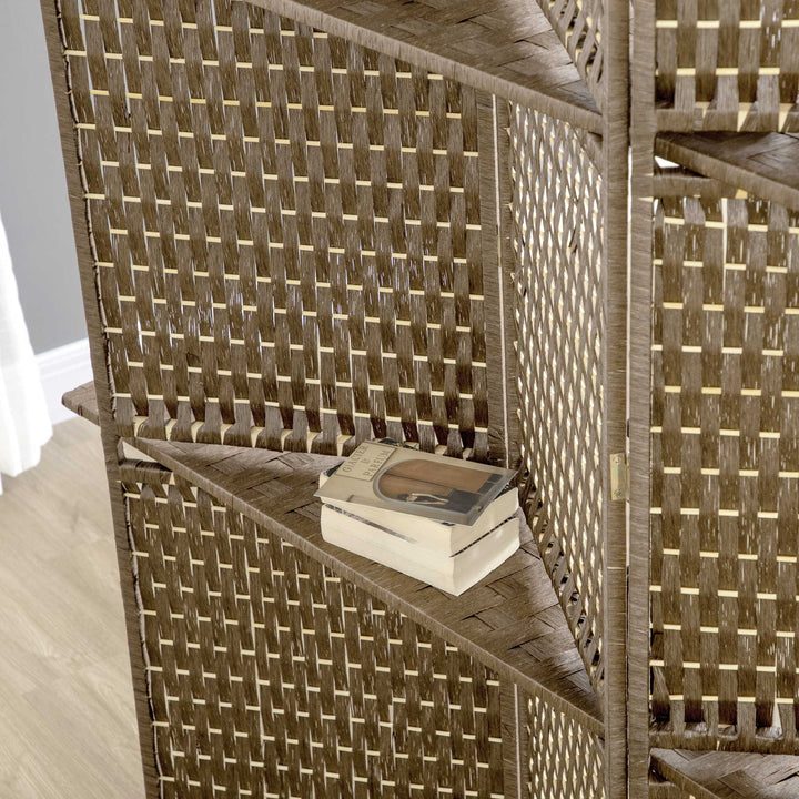 MCL 4-Panel Room Dividers with Shelves, Wave Fibre Freestanding Folding Privacy Screen Panels, Partition Wall Divider for Indoor Bedroom Office, 180 cm, Brown