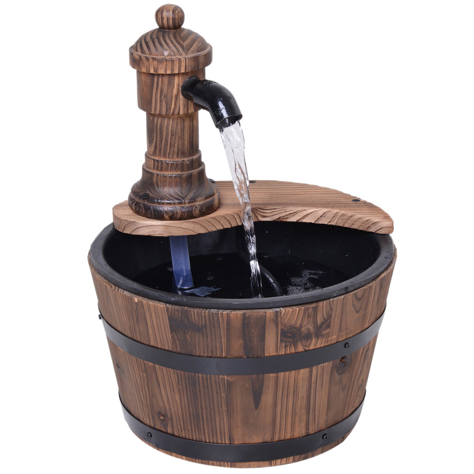 Wood Barrel Patio Water Fountain Garden Decorative Ornament Water Feature with Electric Pump (Type A)