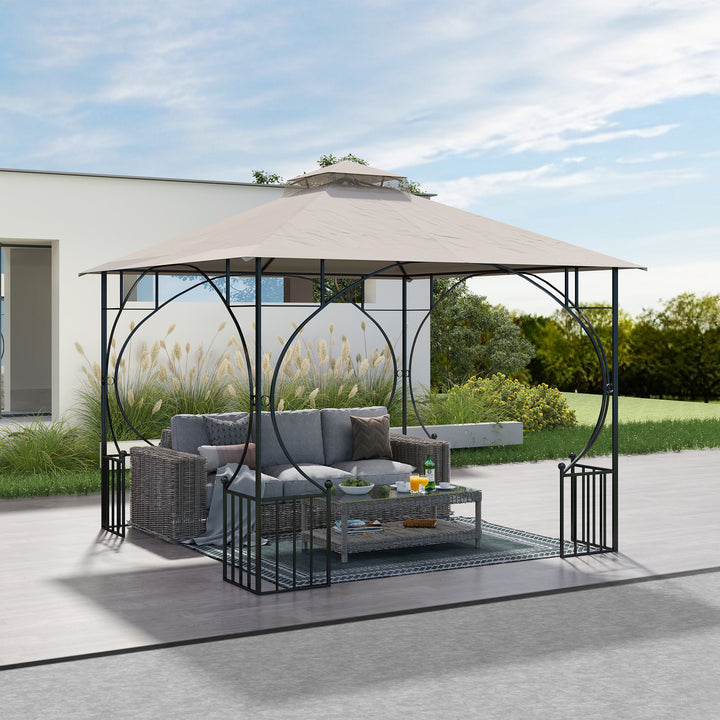 3x3(m) Replacement Gazebo Canopy, Double Tier Roof Top for Garden, Patio, Outdoor, Beige (TOP ONLY)
