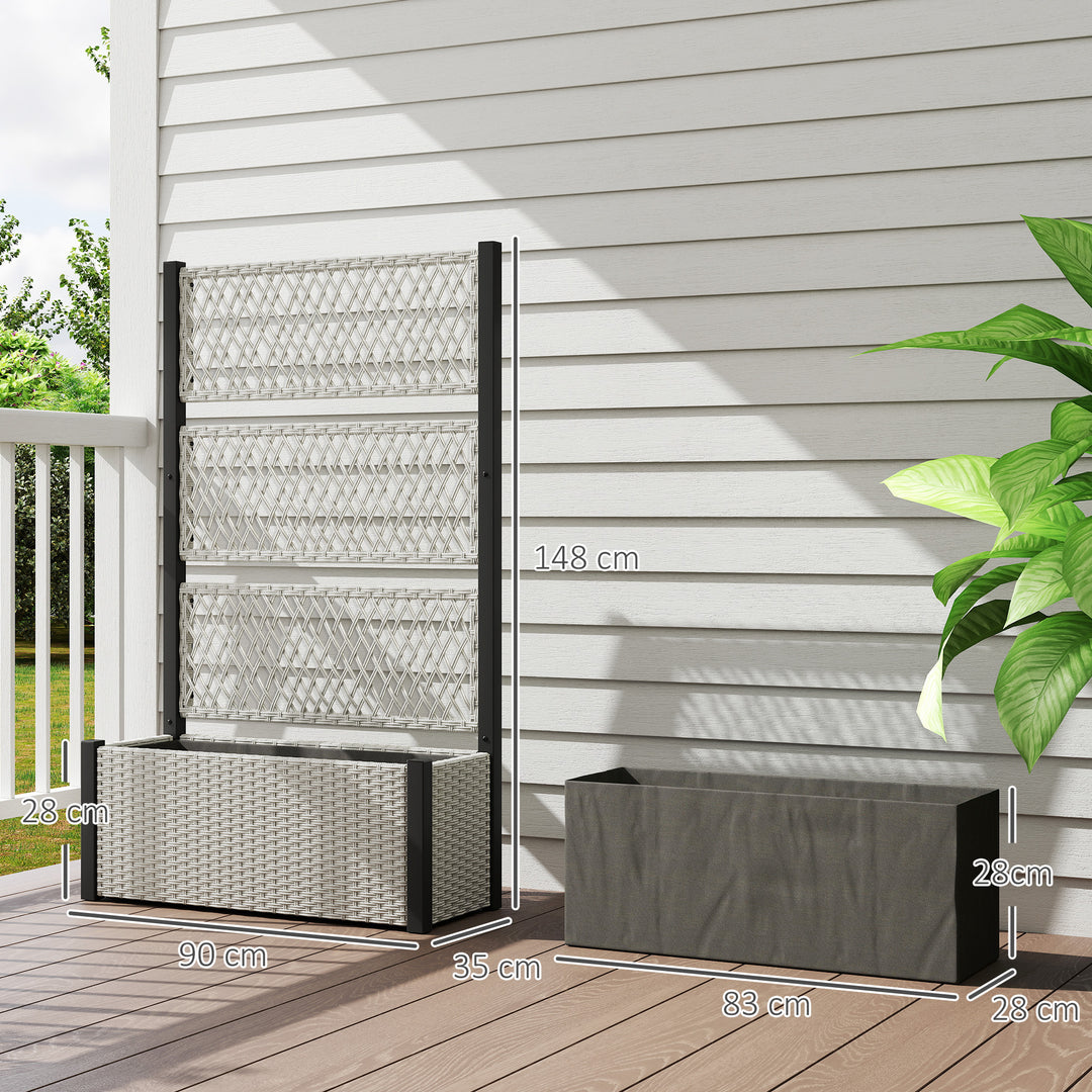 Garden Planter Box with Trellis, Liner for Climbing Plants, Vegetables, Flowers, 90 x 35 x 148 cm, Mixed-grey