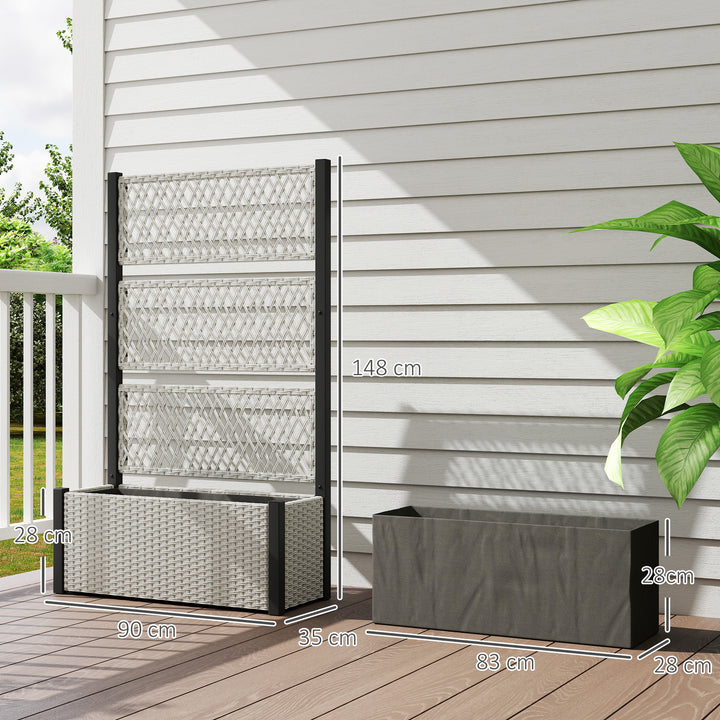 Garden Planter Box with Trellis, Liner for Climbing Plants, Vegetables, Flowers, 90 x 35 x 148 cm, Mixed-grey