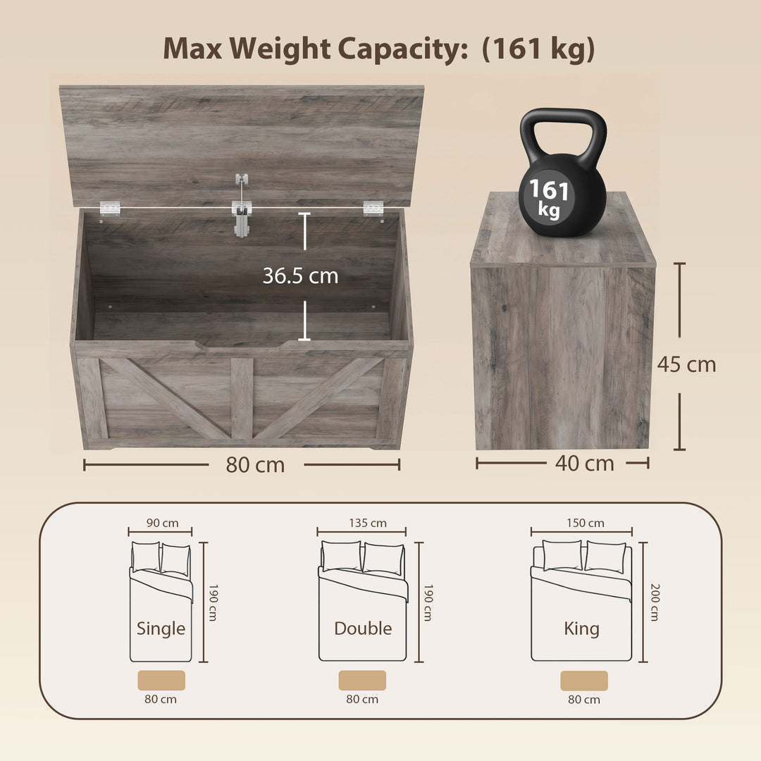 100L Home Storage Box, with Safety Hinge - Grey Wood-Effect