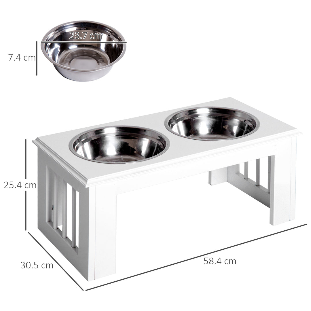 Raised Dog Feeding Bowls with Stand, Stainless Steel for Medium Dog, 58L x 31W x 25H cm - White