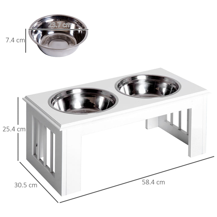 Raised Dog Feeding Bowls with Stand, Stainless Steel for Medium Dog, 58L x 31W x 25H cm - White