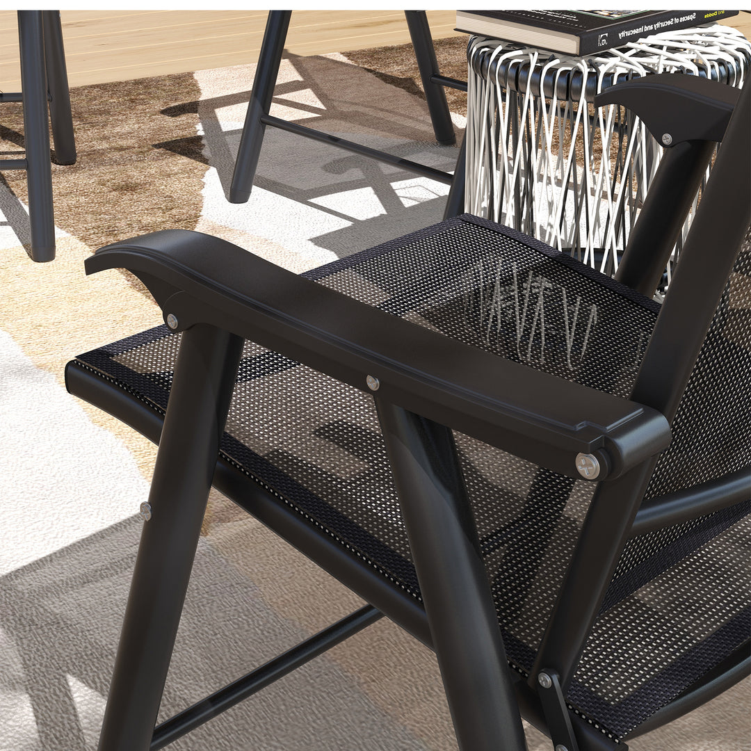 Set of Four Folding Garden Chairs - Black