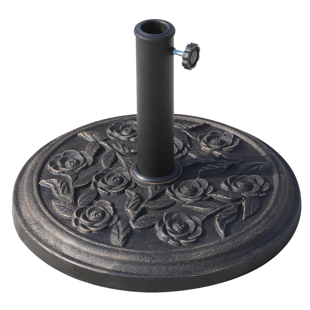 MCL 9kg Garden Parasol Base, Round Resin Cast Iron Effect Sun Umbrella Base, Outdoor Umbrella Stand for 38mm or 48mm Outdoor Umbrella Poles, Bronze Tone