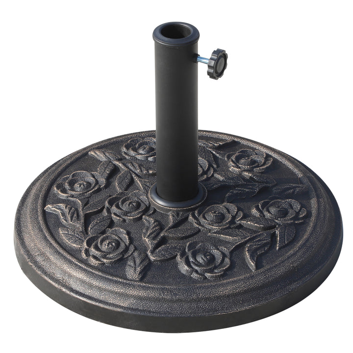 MCL 9kg Garden Parasol Base, Round Resin Cast Iron Effect Sun Umbrella Base, Outdoor Umbrella Stand for 38mm or 48mm Outdoor Umbrella Poles, Bronze Tone