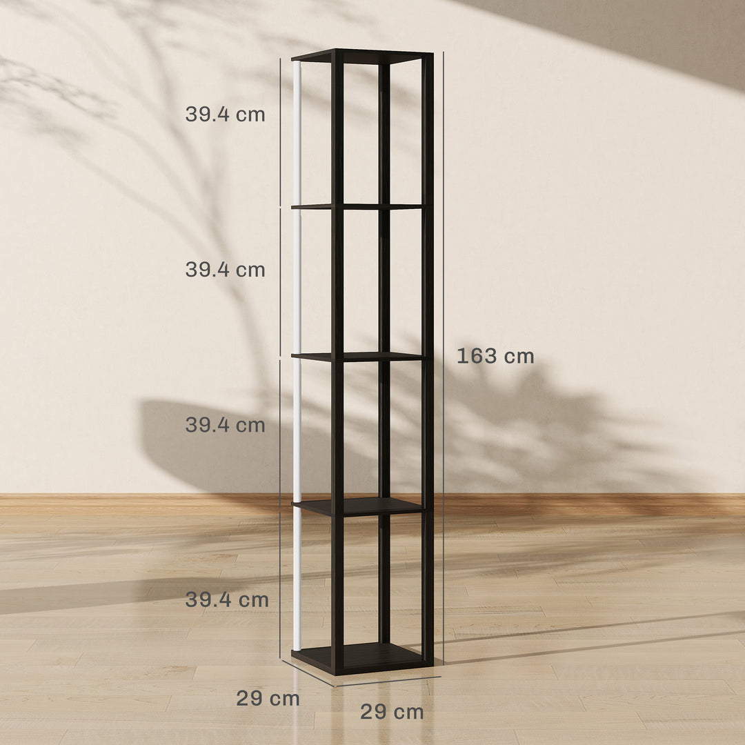 RGB LED Floor Lamp with Shelves, Modern Dimmable Standing Lamp with Remote Control, Adjustable Brightness & Speed for Living Room, Bedroom, Office, Black