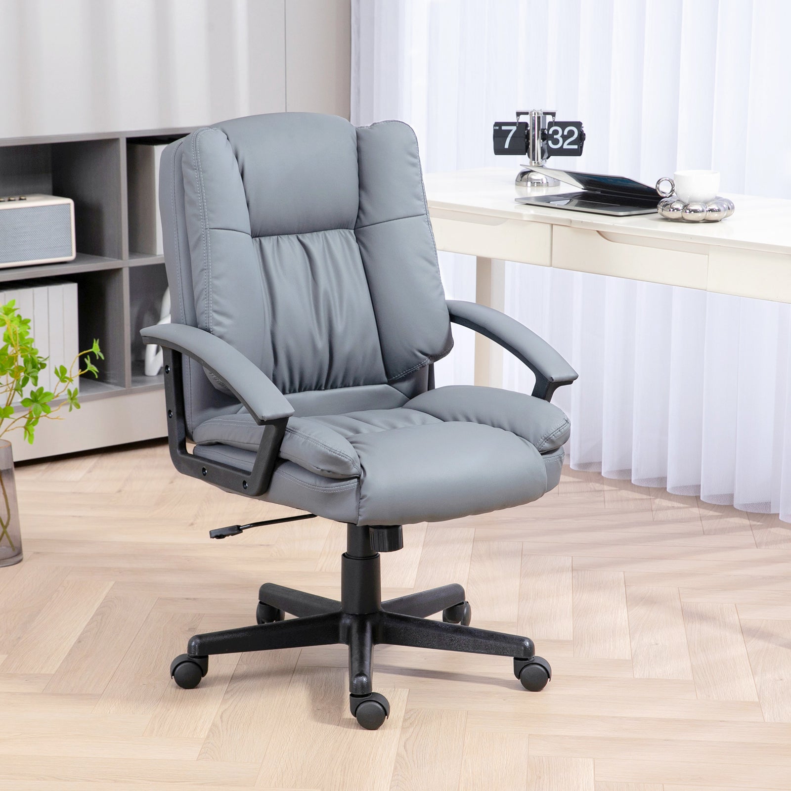 Office Chair, Computer Desk Chair, Mid Back Executive Chair with Adjustable Height and Swivel Rolling Wheels for Home Study, Light Grey