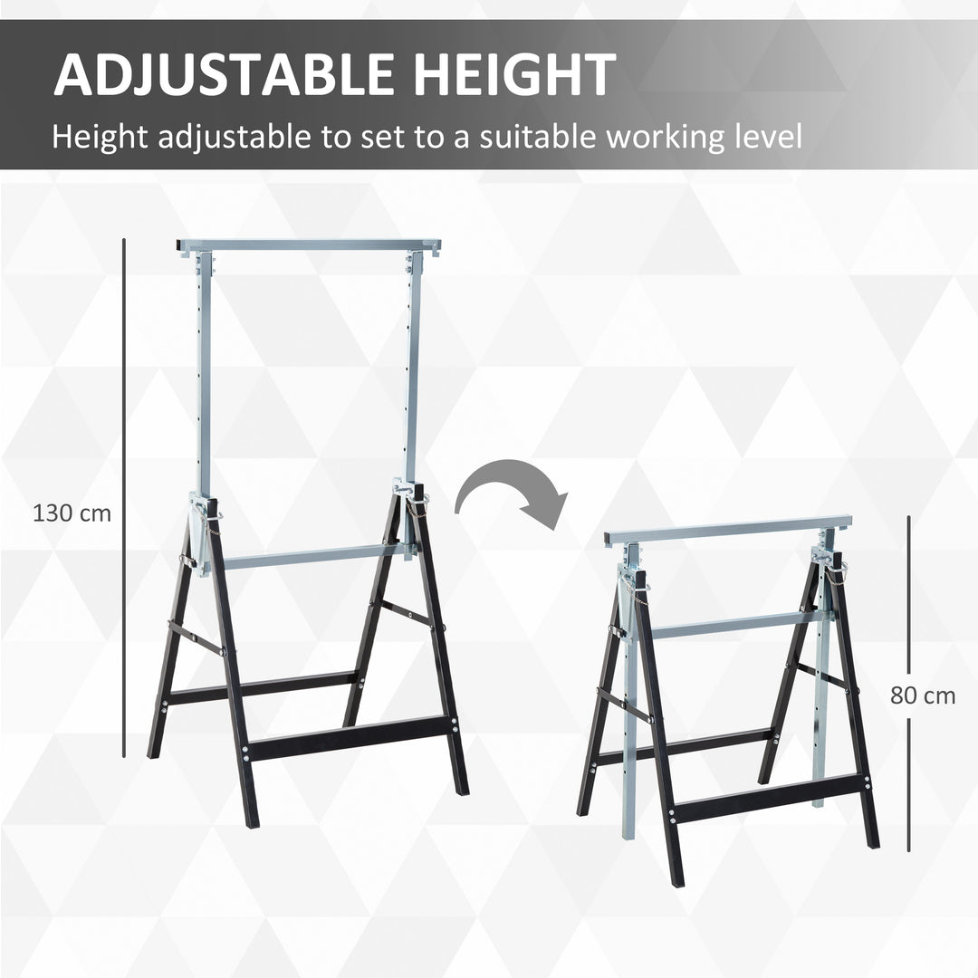 Set of 2 Adjustable Telescopic Builders Trestle, DIY Steel Work Bench Carpenter, Folding Saw Horse Tools Black