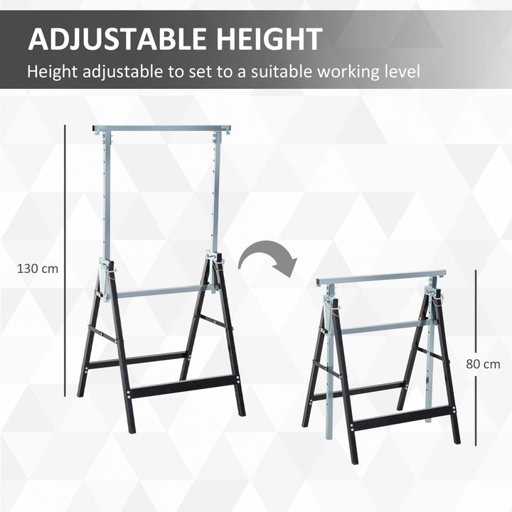Set of 2 Adjustable Telescopic Builders Trestle, DIY Steel Work Bench Carpenter, Folding Saw Horse Tools Black