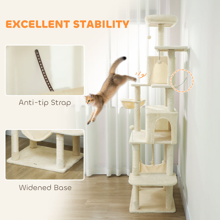 202cm Cat Tree with 6 Scratching Posts, 2 Hammocks, 2 Condos, 2 Perche