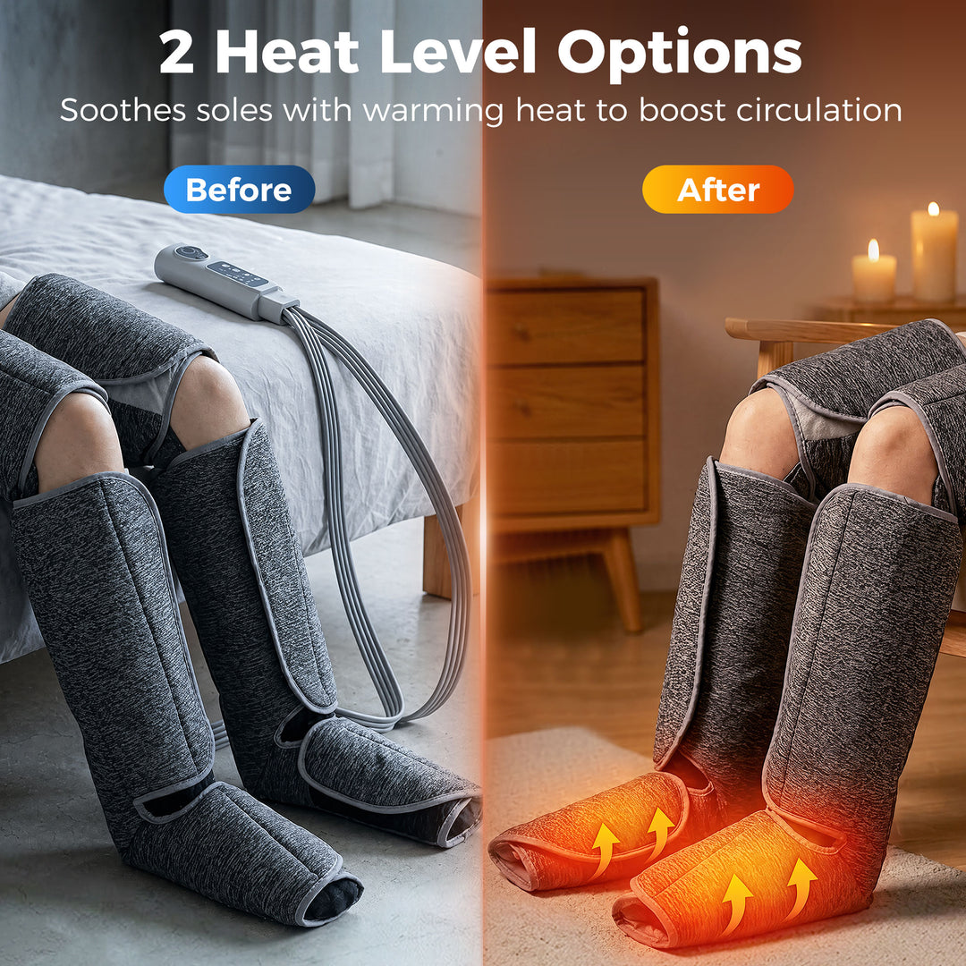 Leg Massager with Heat, Compression, 3 Auto Modes &amp; 3 Intensities, Foo