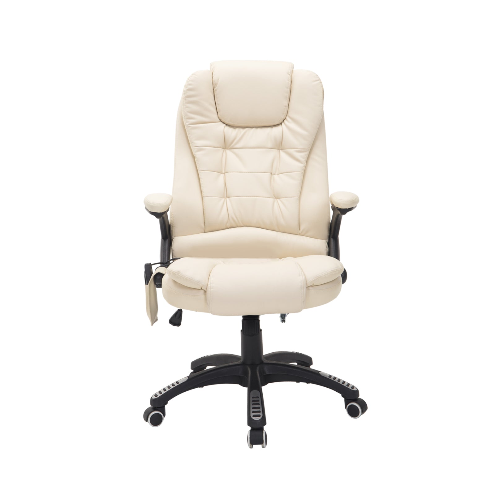 6-Point Massage Office Chair with Seat Heated for Home Office, PU Leather High Back Executive Desk Chair with Adjustable Height and 360° Swivel for Work Study, Beige