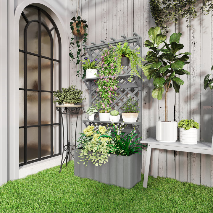 52L Wooden Planter, with Trellis and Shelves - Natural Finish