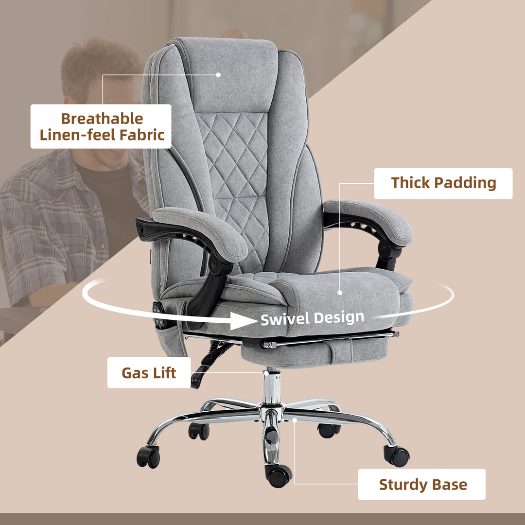 Massage Office Chair, Heated Reclining Computer Chair with Adjustable Height and Footrest, Grey