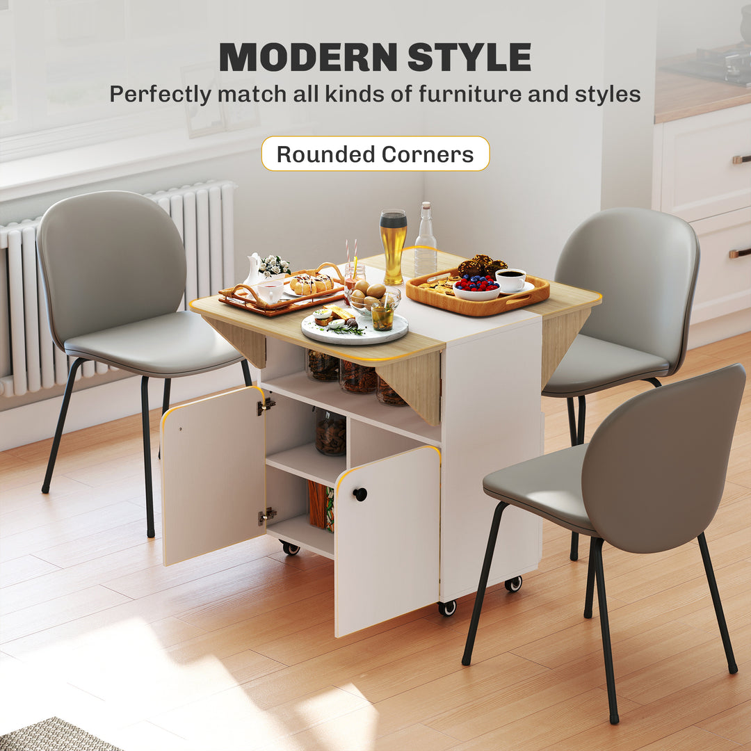 Folding Dining Table, Rolling Drop Leaf Table with Hidden Shelf &amp; Cabi