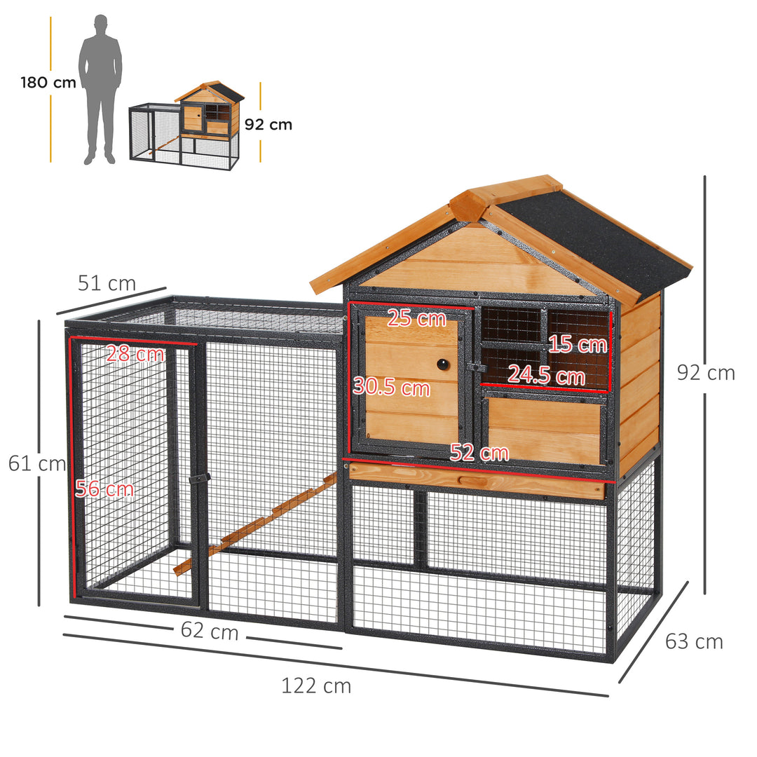 Rabbit Hutch Guinea Pig Hutch Wood-metal Elevated Guinea Pig House Pet Bunny Cage for Outdoor 122 x 63 x 92cm Light Yellow