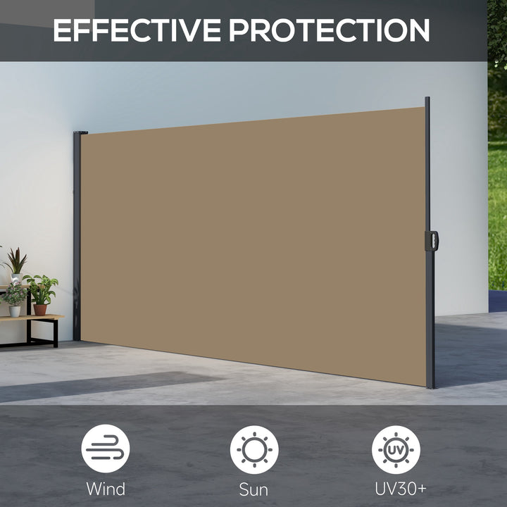 Outsunny Retractable Side Awning, Outdoor Privacy Screen for Garden, Hot Tub, Balcony, Terrace, Pool, 400 x 180cm, Khaki