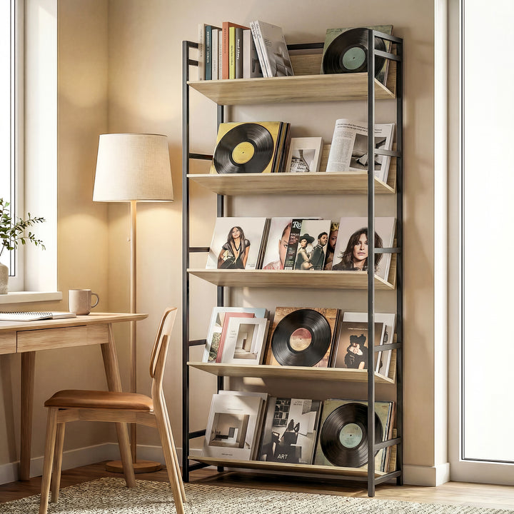Bookshelf 5-Tier Metal Frame Bookcase Storage Shelves for Living Room 