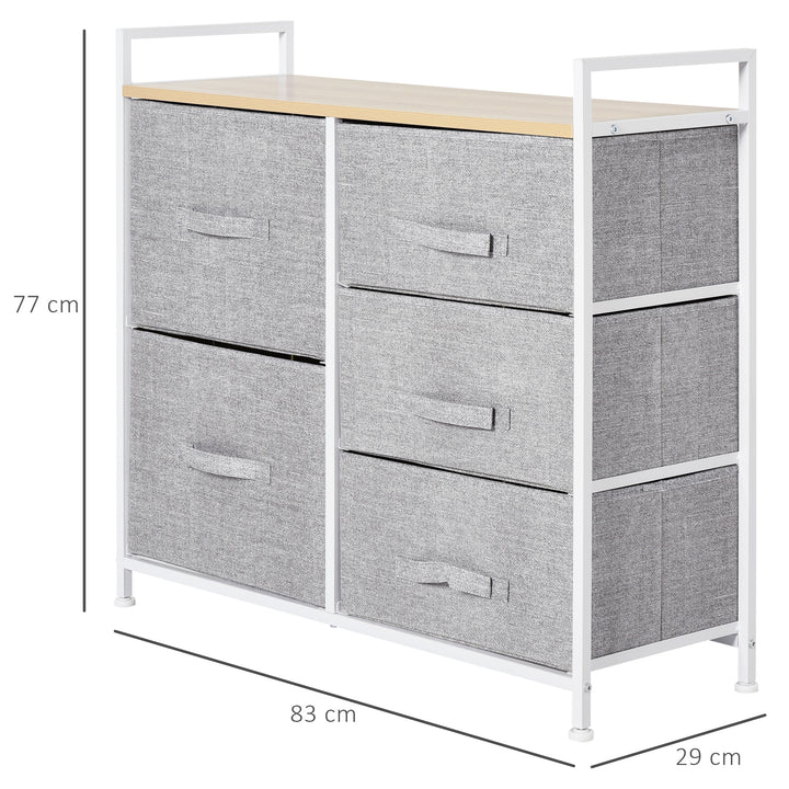 MCL 5 Drawer Linen Basket Storage Unit Home Organisation w/ Shelf Handles Metal Frame Adjustable Feet Hallway Home Dresser Grey