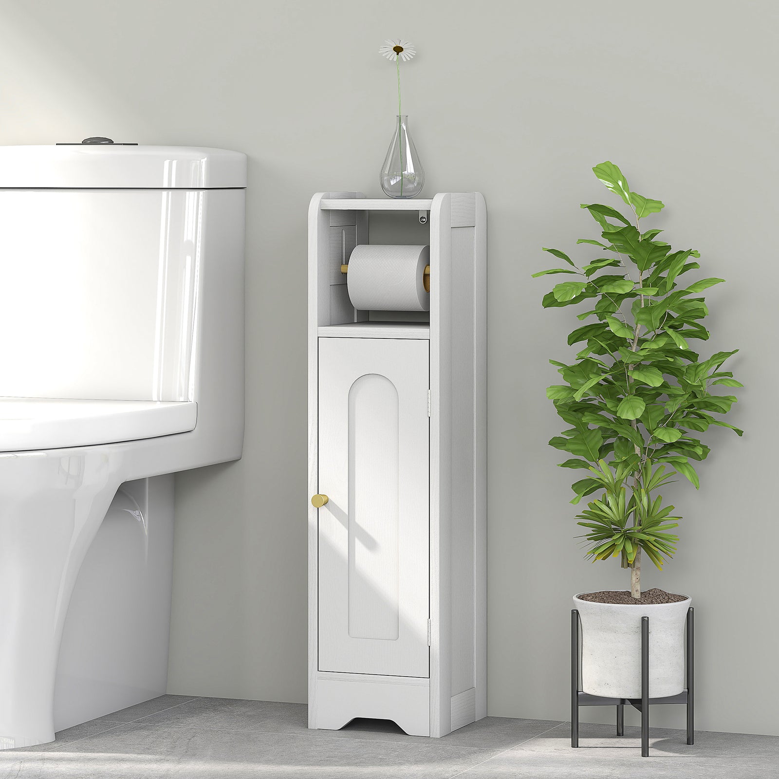 Small Bathroom Storage Cabinet with Toilet Roll Holder - White