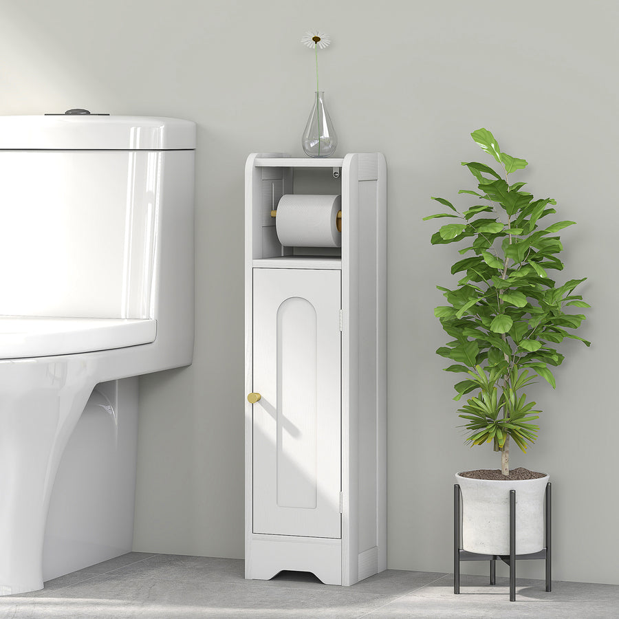 Small Bathroom Storage Cabinet with Toilet Roll Holder - White