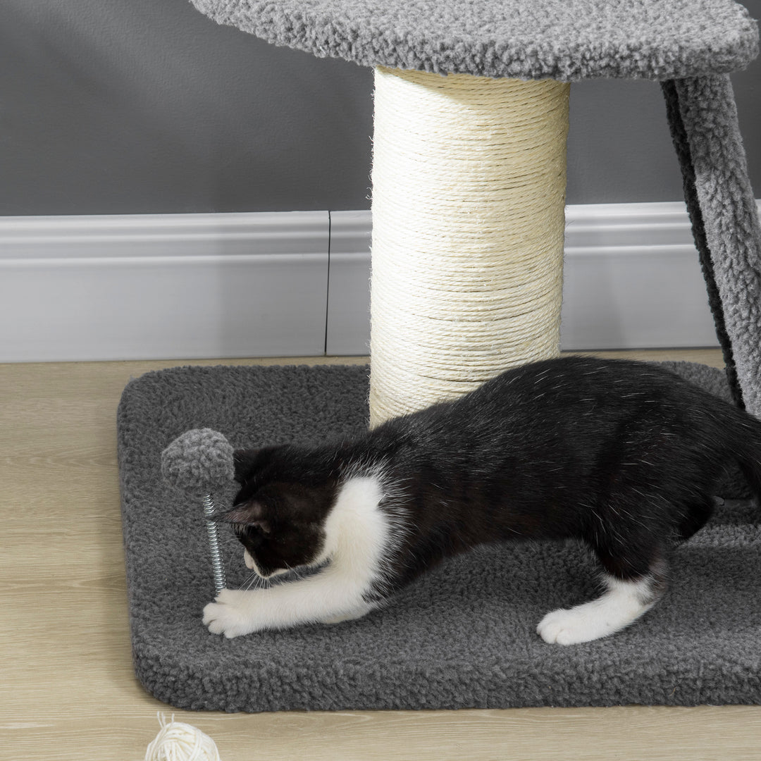 Cat Tree Tower with Scratching Posts, Pad, Bed, Toy Ball-Dark Grey